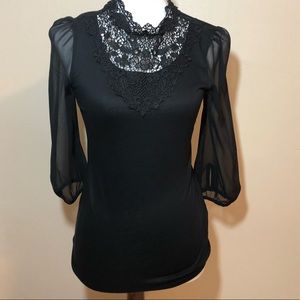 H&M black lace and sheer sleeve blouse